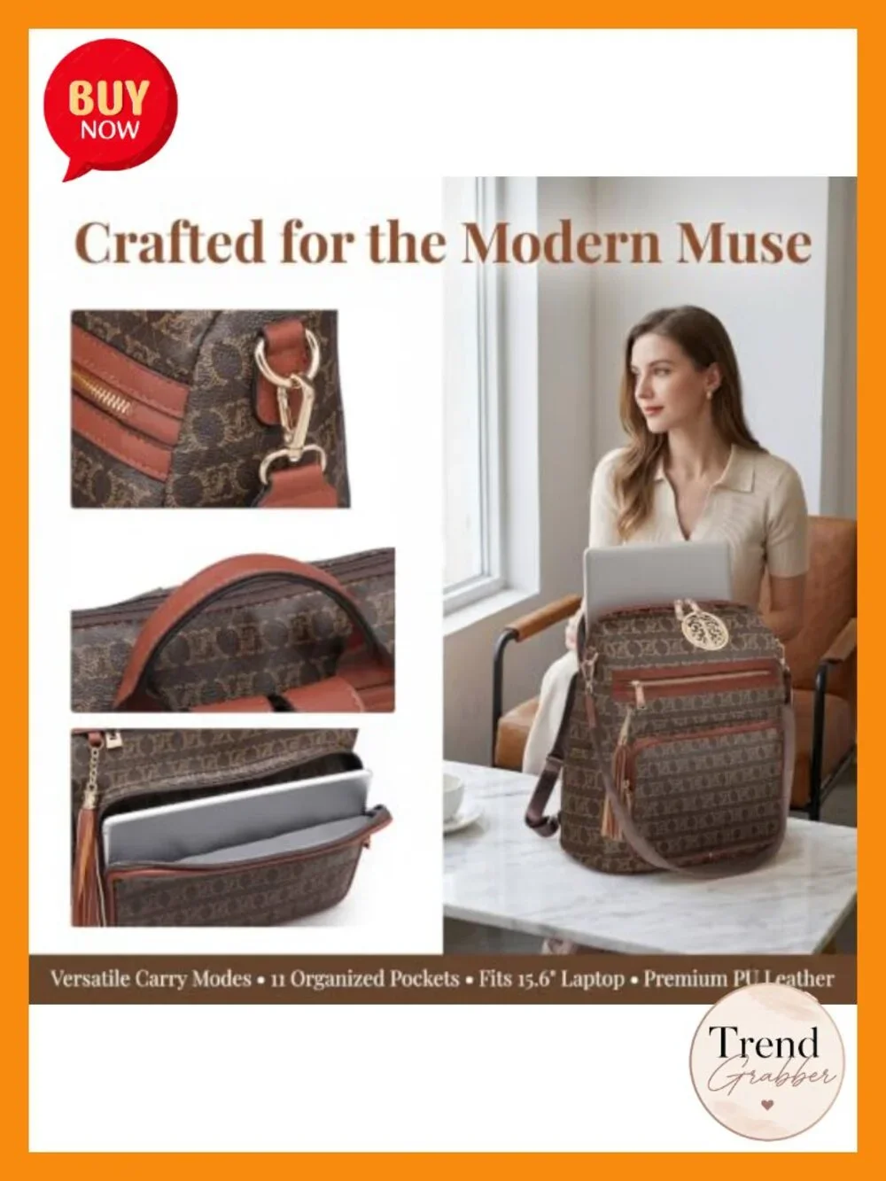 Convertible Leather Travel Backpack Purse with Wristlet Fits 15 inch Laptop